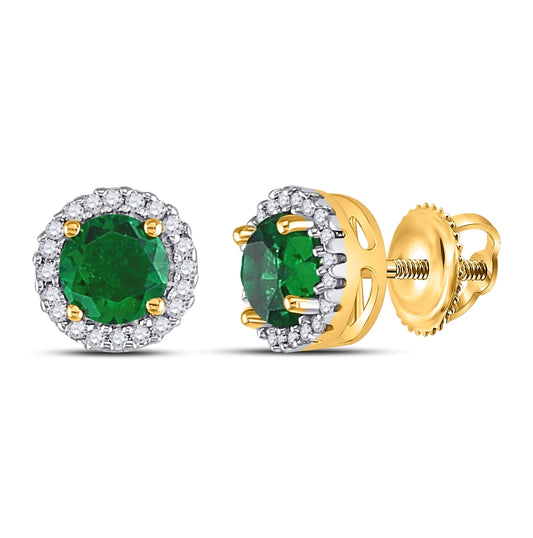 10K Yellow Gold Womens Round Synthetic Emerald Solitaire Stud Earrings 1 Cttw, Length: 0.28 In, Width: 0.28 In