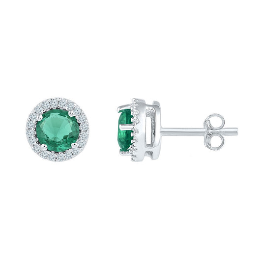 10K White Gold Womens Round Synthetic Emerald Solitaire Stud Earrings 1 Cttw, Length: 0.28 In, Width: 0.28 In