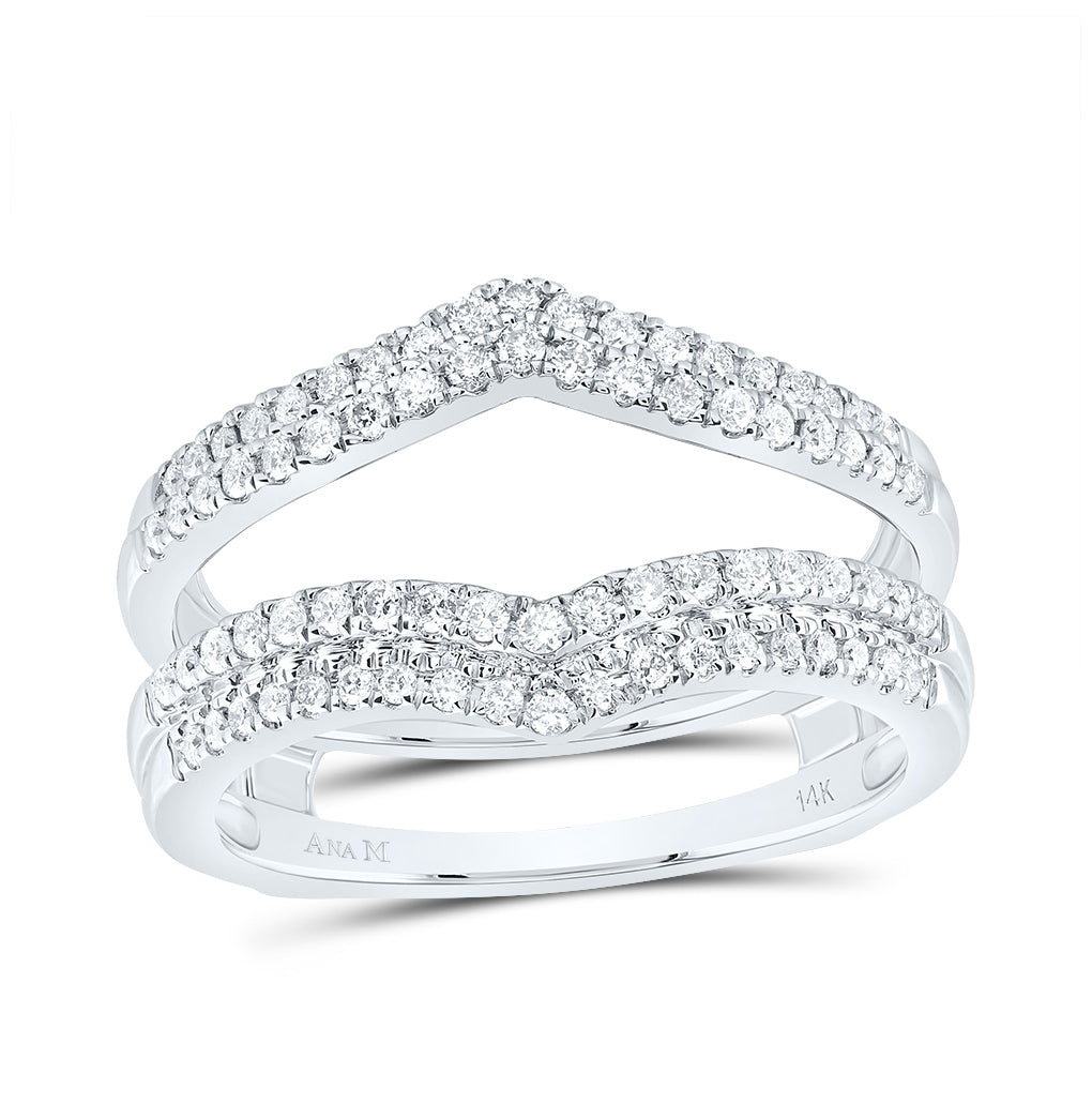 14K White Gold Womens Round Diamond Chevron Solitaire Enhancer Wedding Band 1/2 Cttw, Womens Size: 5-10