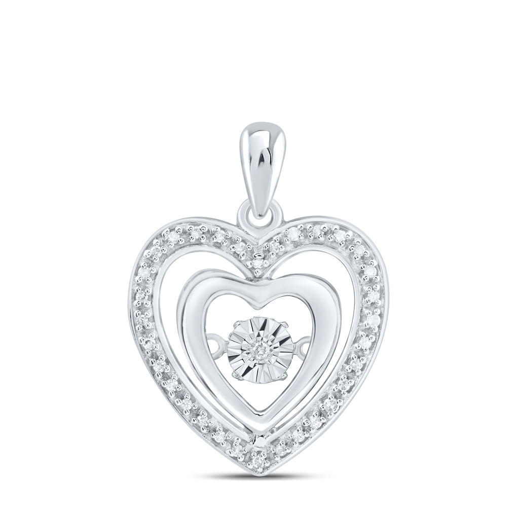 Sterling Silver Womens Round Diamond Heart Pendant 1/10ctw, Width: 0.59 In