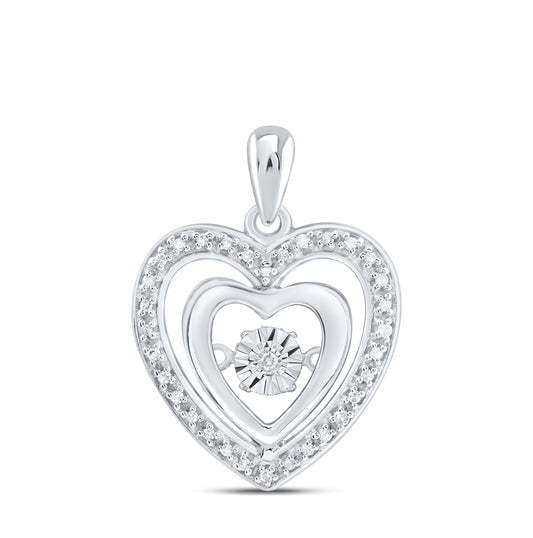 Sterling Silver Womens Round Diamond Heart Pendant 1/10ctw, Width: 0.59 In