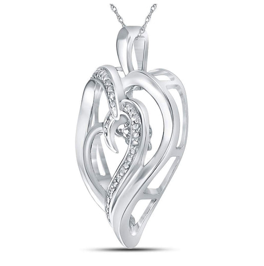 Sterling Silver Womens Round Diamond Heart Moving Twinkle Pendant .03ctw, Length: 0.96 Inch Width: 0.69 Inch