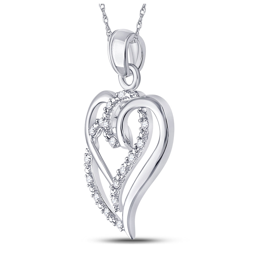 Sterling Silver Womens Round Diamond Double Heart Pendant 1/10ctw, Length: 1.05 Inch Width: 0.67 Inch