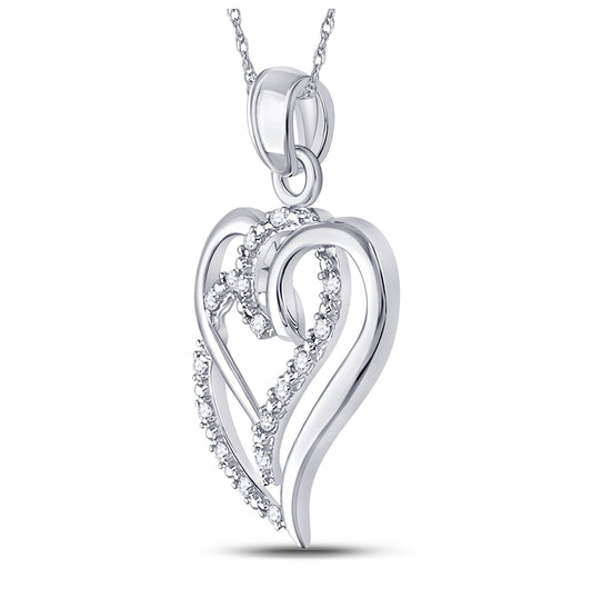 Sterling Silver Womens Round Diamond Double Heart Pendant 1/10ctw, Length: 1.05 Inch Width: 0.67 Inch