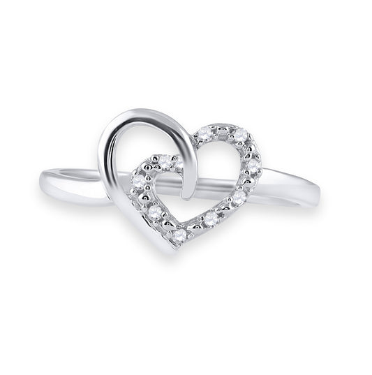 Sterling Silver Womens Round Diamond Heart Ring 1/20ctw, Womens Size: 5-10