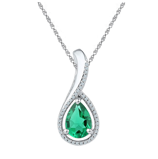 Sterling Silver Womens Pear Synthetic Emerald Teardrop Pendant 2ctw, Length: 0.66 Inch Width: 0.37 Inch