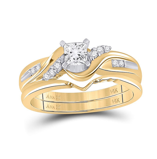 14K Yellow Gold Princess Dia. Bridal Wedding Ring Band Set 1/2 Cttw, Womens Size: 5-10