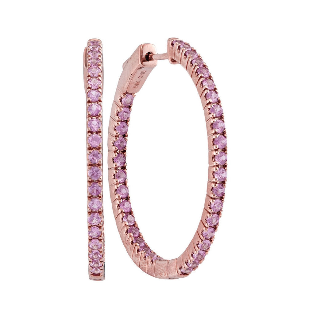 14kt Rose Gold Womens Round Pink Sapphire Hoop Earrings 2-3/4 Cttw