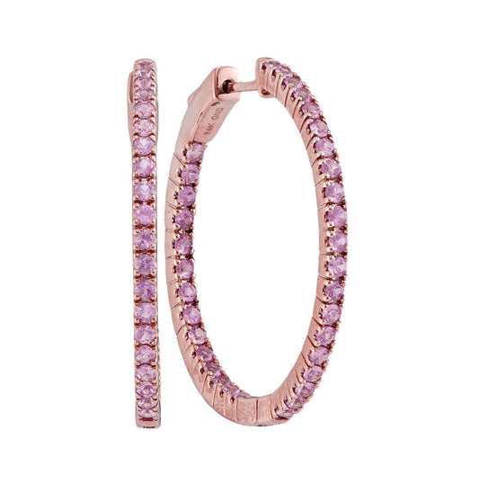 14kt Rose Gold Womens Round Pink Sapphire Hoop Earrings 2-3/4 Cttw