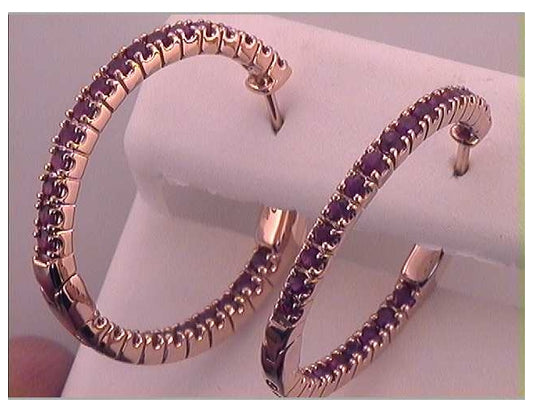 14kt Rose Gold 1 1/3ctw Diamond Ruby Hoops Earrings