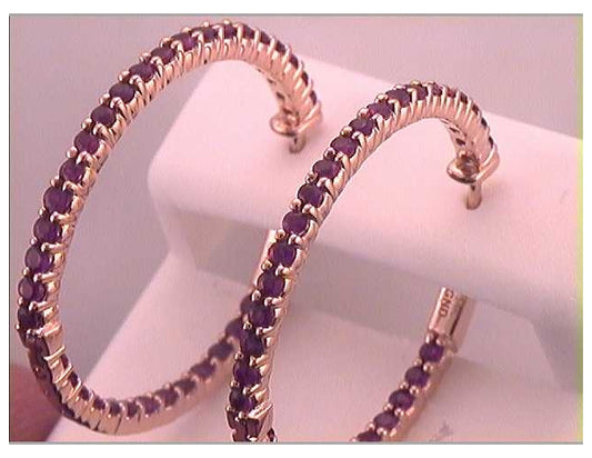 14kt Rose Gold 2  1/2ctw Diamond Ruby Hoops Earrings