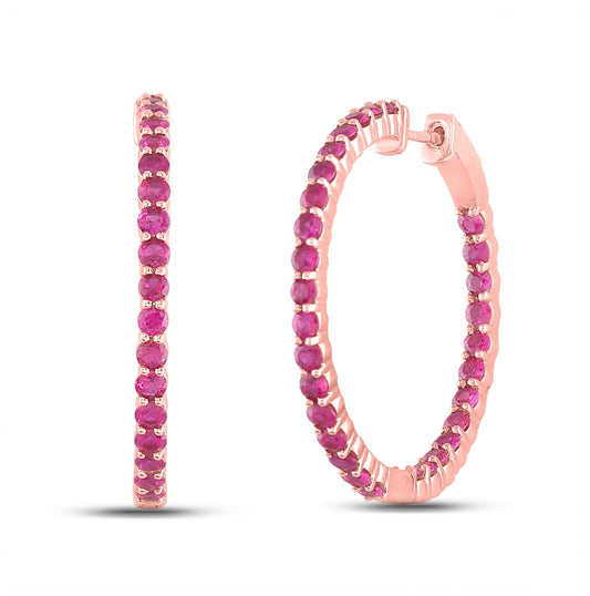 14kt Rose Gold 3  3/4ctw Diamond Ruby Natural Gem Hoops Earring