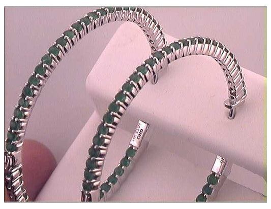 14kt White Gold 2  1/3ctw Diamond Emerald Hoops Earrings
