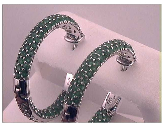 14kt White Gold 2  3/4ctw Diamond Emerald Hoops Earrings