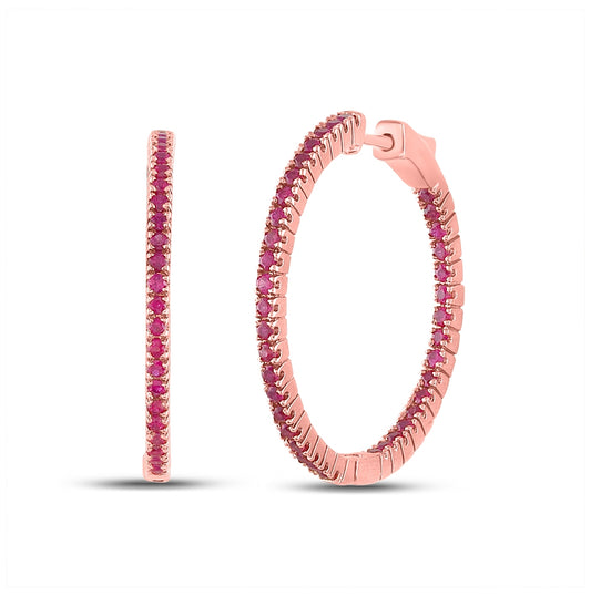 14kt Rose Gold 2  1/5ctw Diamond Ruby Hoops Earrings
