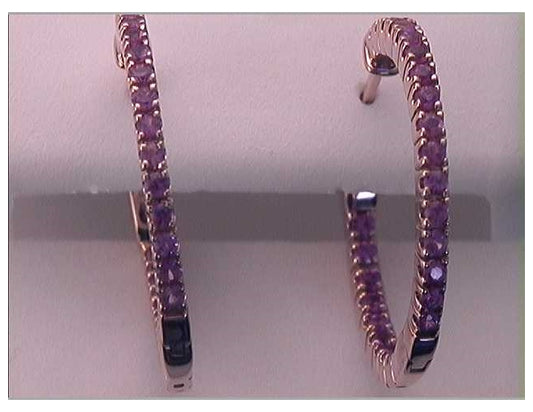 14kt Rose Gold 1 3/8ctw Diamond Pink Sapphire Hoops Earrings