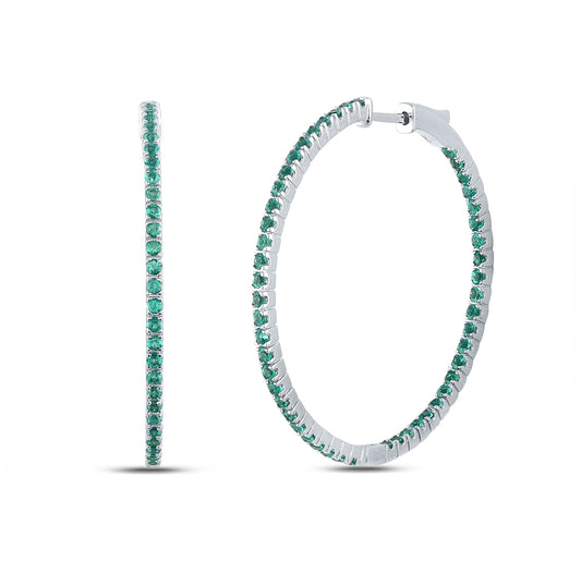 14kt White Gold 2  1/3ctw Diamond Emerald Hoops Earring