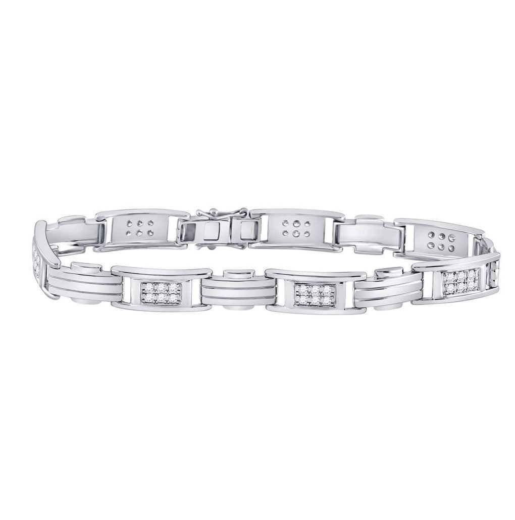 10K White Gold Mens Round Diamond Rectangle Link Fashion Bracelet 1 Cttw