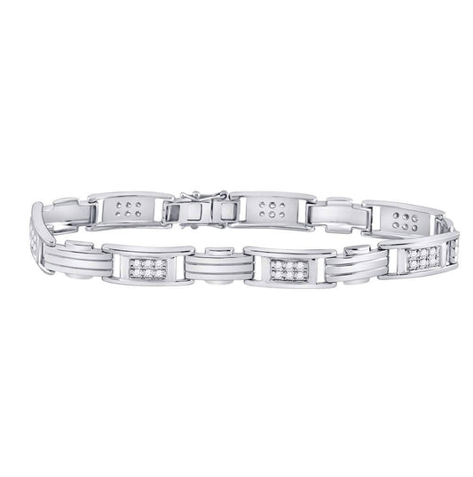 10K White Gold Mens Round Diamond Rectangle Link Fashion Bracelet 1 Cttw