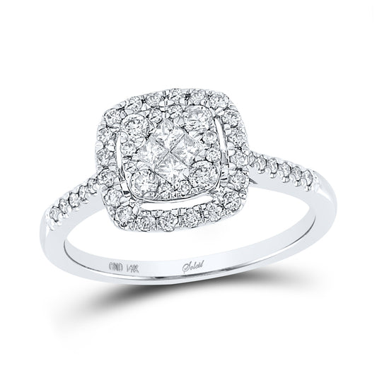 14K White Gold Princess Diamond Cluster Bridal Wedding Engagement Ring 1/2 Cttw, Womens Size: 5-10