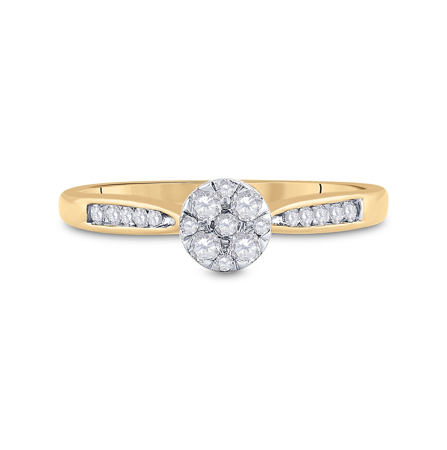 14K Yellow Gold Womens Round Diamond Cluster Ring 1/4 Cttw, Womens Size: 5-10