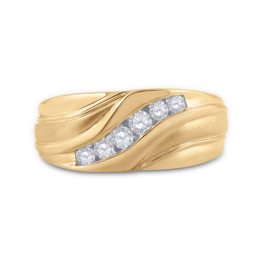 10K Yellow Gold Mens Round Diamond Wedding Band Ring 1/3 Cttw, Mens Size: 7-13