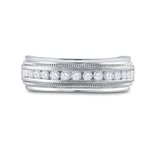 10K White Gold Men's Round Diamond Wedding Single Row Band Ring 1/2ctw, Men's Size: 7-13