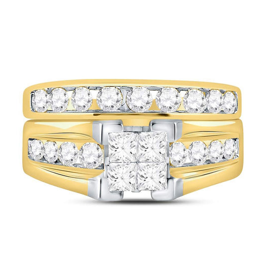 14K Yellow Gold Princess Diamond Bridal Wedding Ring Band Set 1-1/2ctw, Women's Size: 5-10
