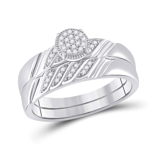 Sterling Silver His Hers Round Diamond Cluster Matching Wedding Set 1/5 Cttw, Womens Size: 5-10, Mens Size: 7-13