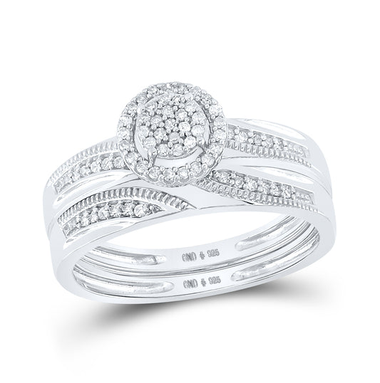 Sterling Silver His Hers Round Diamond Cluster Matching Wedding Set 1/4 Cttw, Womens Size: 5-10, Mens Size: 7-13
