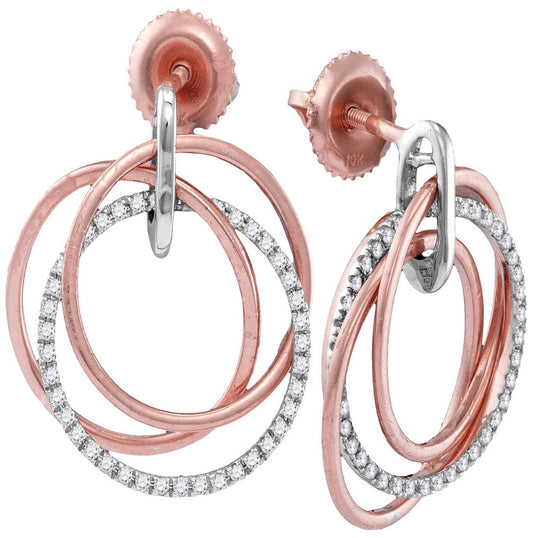 10K Rose Gold Womens Round Diamond Circle Dangle Earrings 1/4ctw