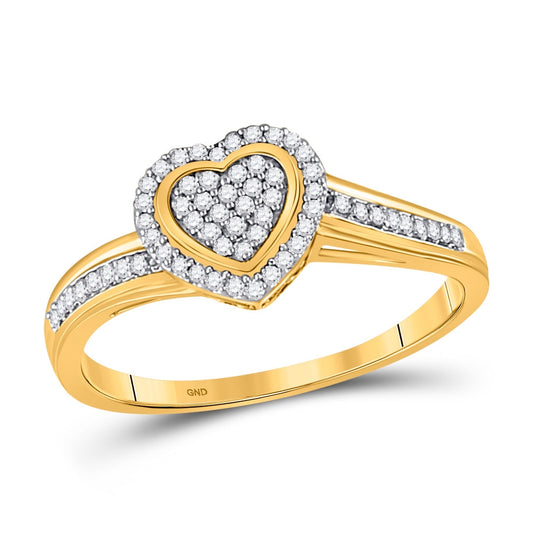 10K Yellow Gold Womens Round Diamond Heart Ring 1/6ctw, Womens Size: 5-10