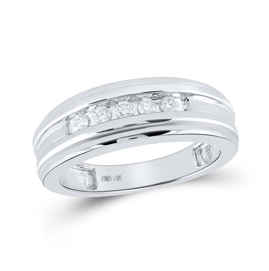 14K White Gold Mens Round Diamond Wedding Channel Set Band Ring 1/4 Cttw, Mens Size: 7-13