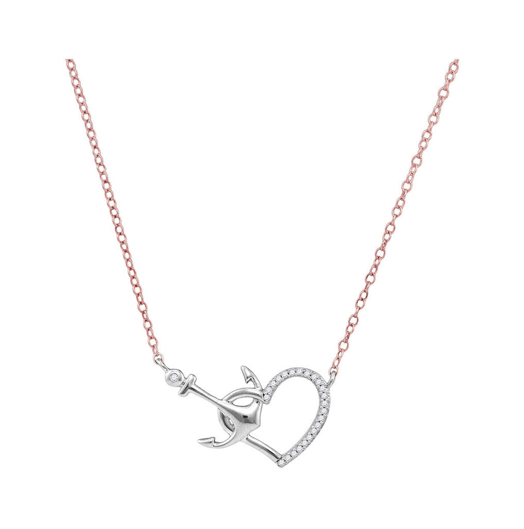 10K White Gold Womens Round Diamond Heart & Anchor Pendant Necklace 1/12 Cttw, Length: 17.99 In
