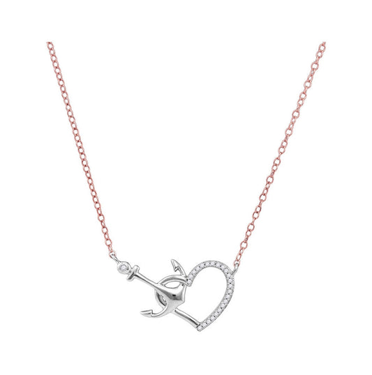 10K White Gold Womens Round Diamond Heart & Anchor Pendant Necklace 1/12 Cttw, Length: 17.99 In