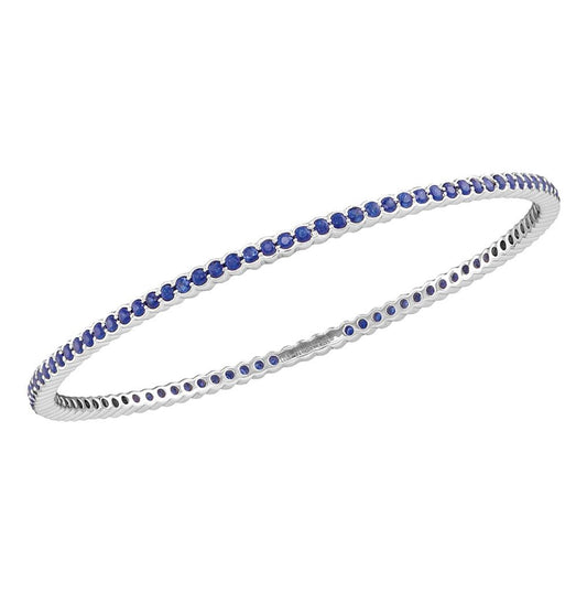 18kt White Gold 18kt White Gold Womens Round Blue Sapphire Single Row Bangle Bracelet 3.00 Cttw