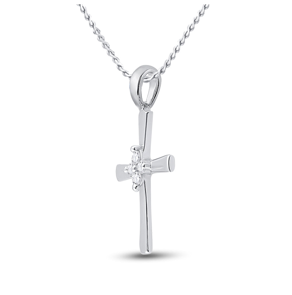 10K White Gold Womens Round Diamond Cross Pendant 1/20 Cttw, Length: 0.76 In, Width: 0.43 In