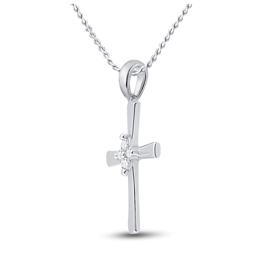 10K White Gold Womens Round Diamond Cross Pendant 1/20 Cttw, Length: 0.76 In, Width: 0.43 In