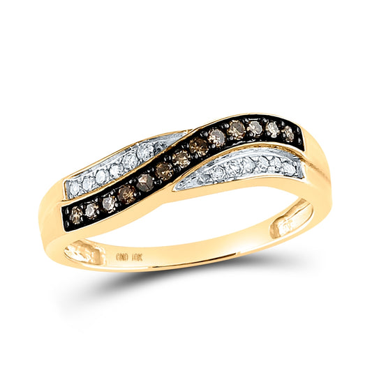 10kt Yellow Gold 1/4ctw Diamond Micro-pave Brown Ring Size 8