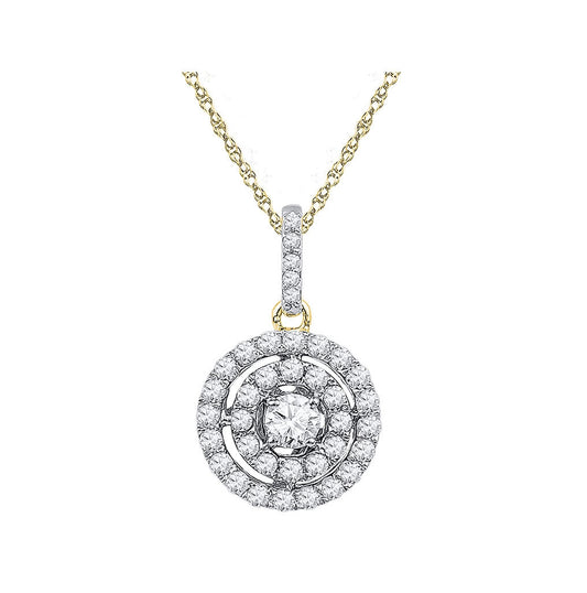 10K Two-tone Gold Womens Round Diamond Circle Cluster Pendant 1/2 Cttw, Width: 0.4 In