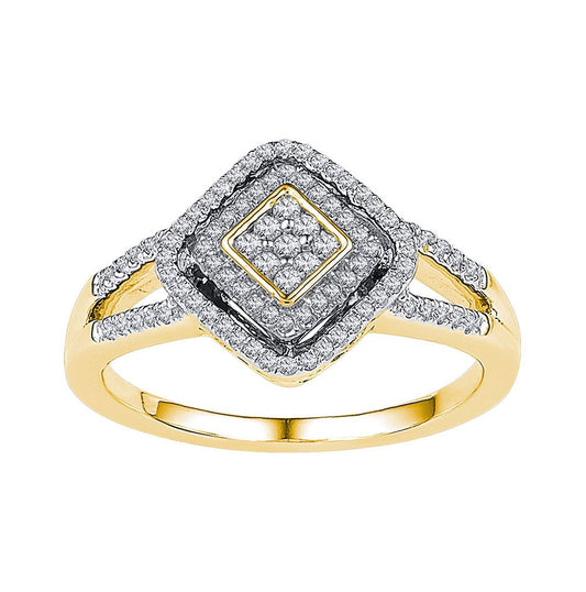 10kt Two-tone Gold Womens Round Diamond Diagonal Square Cluster Ring 1/3 Cttw