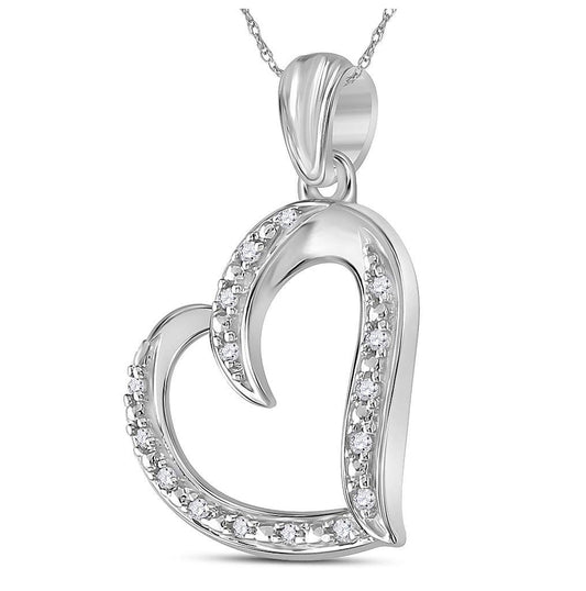 Sterling Silver Womens Round Diamond Heart Pendant 1/10ctw, Length: 0.96 Inch Width: 0.66 Inch