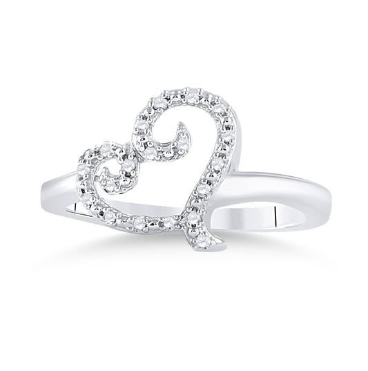 Sterling Silver Womens Round Diamond Heart Ring 1/12 Cttw, Womens Size: 5-10
