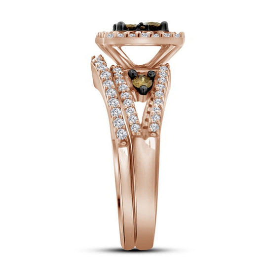 10kt Rose Gold Womens Round Brown Diamond Bridal Wedding Engagement Ring Band Set 1.00ctw