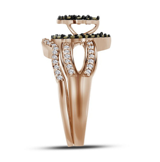 10kt Rose Gold Womens Round Brown Diamond Bridal Wedding Engagement Ring Band Set 5/8 Cttw