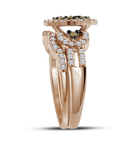 10kt Rose Gold Womens Round Brown Diamond Bridal Wedding Engagement Ring Band Set 1.00 Cttw