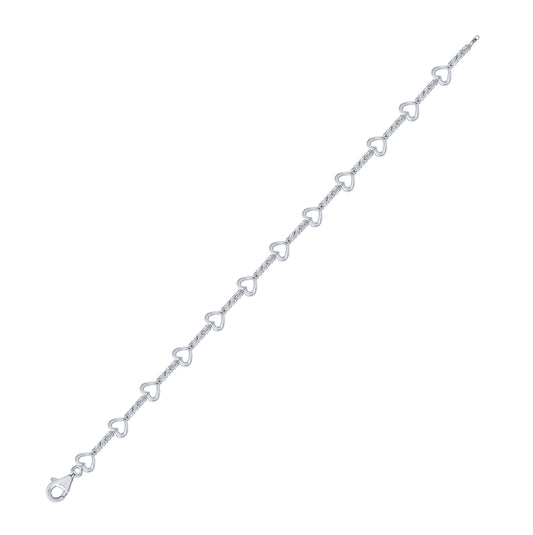 Sterling Silver Women's Round Diamond Heart Bracelet 1/10ctw