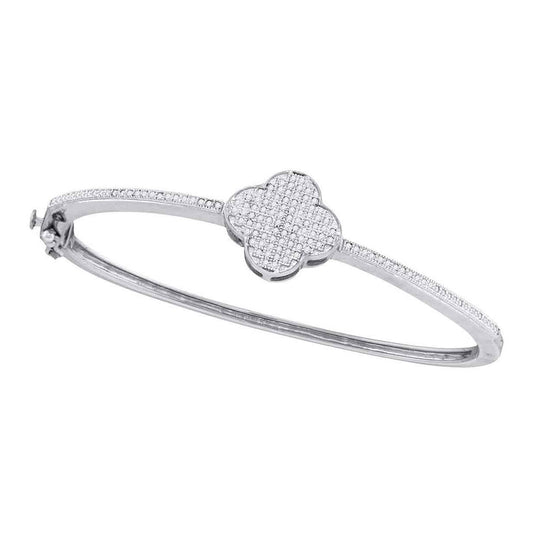 10kt White Gold Womens Round Diamond Quatrefoil Cluster Bangle Bracelet 3/8 Cttw