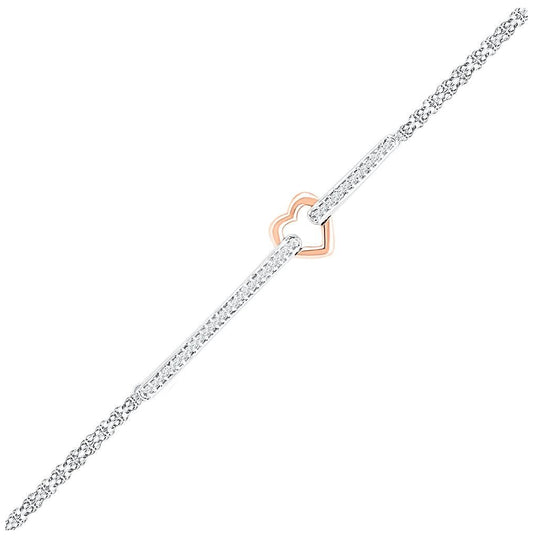 14K Two-tone Gold Womens Round Diamond Heart Fashion Bracelet 1/8 Cttw
