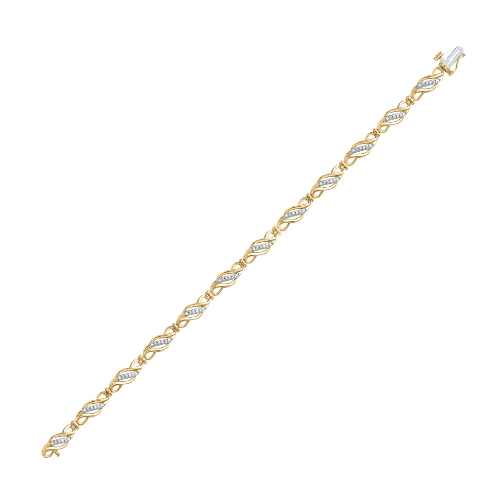 10K Yellow Gold Womens Round Diamond Fashion Link Bracelet 1/3 Cttw